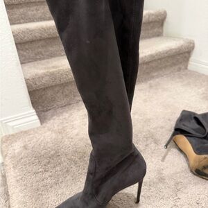 Women’s Gray Suede High Heel Booties